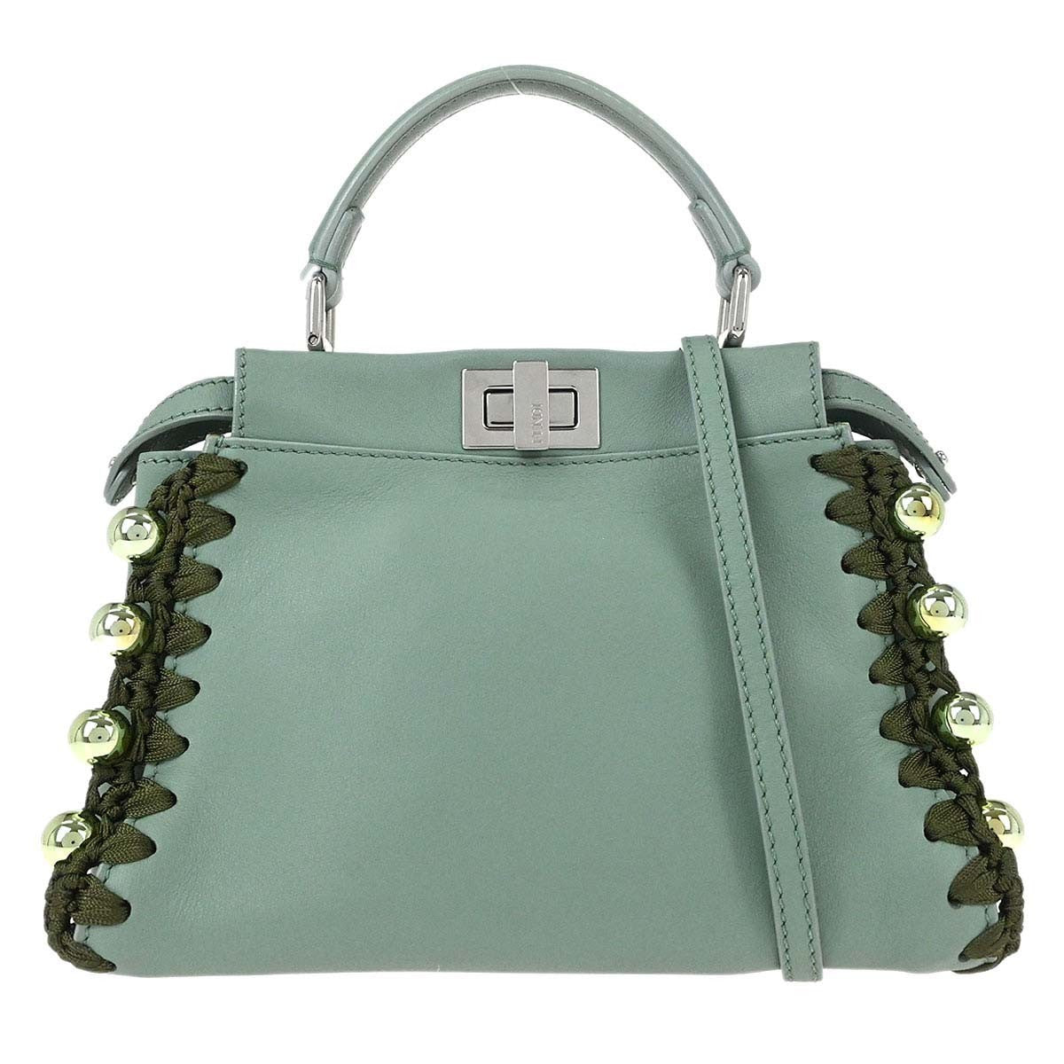 Fendi Peekaboo Bag Leather, Green, Leather, Handbag