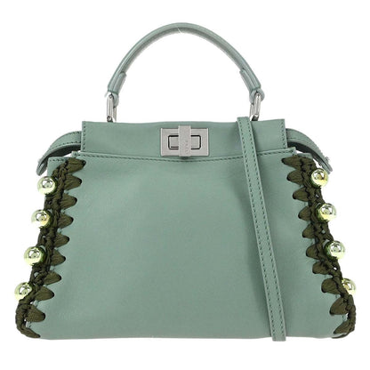 Fendi Peekaboo Bag Leather, Green, Leather, Handbag