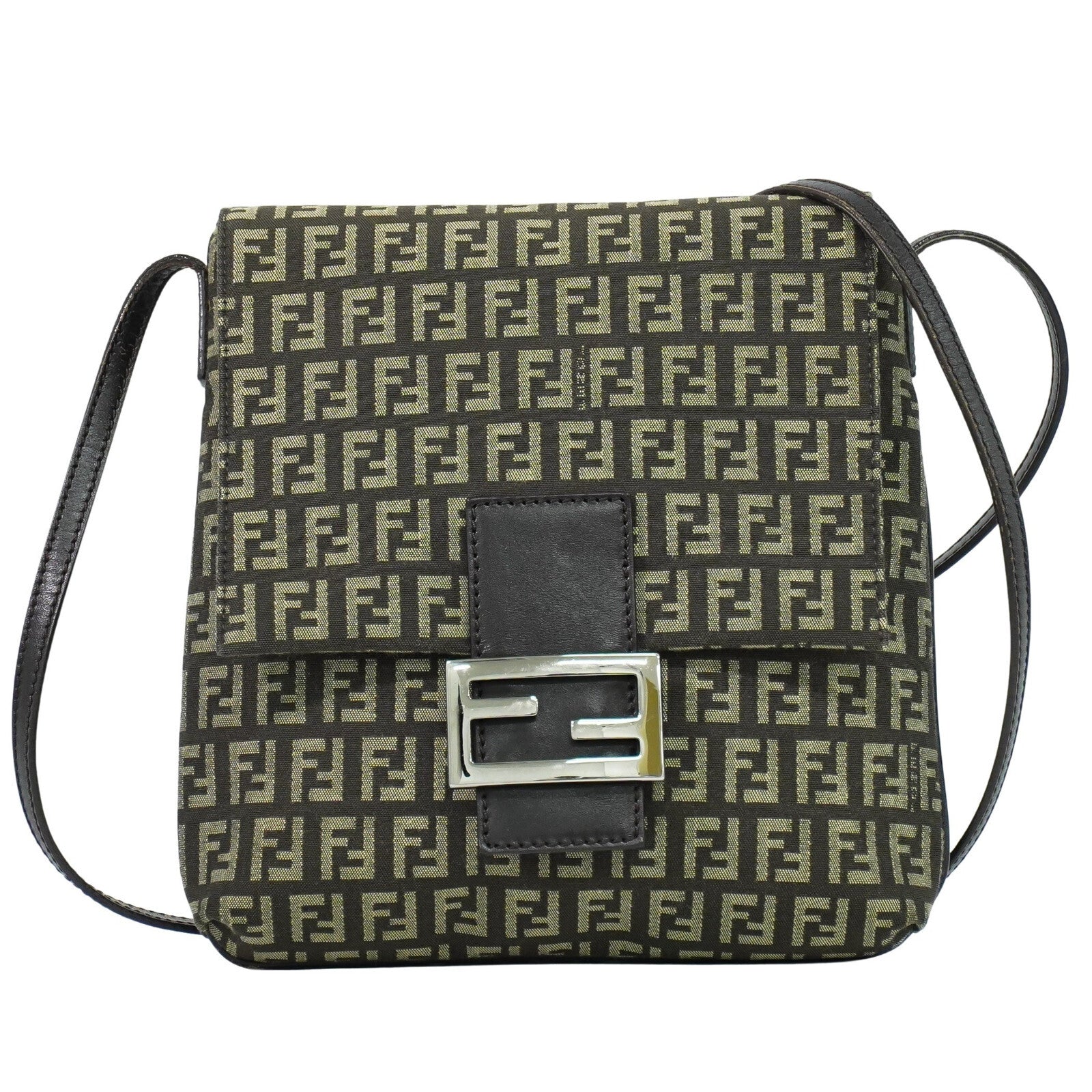 Fendi Mamma Baguette Shoulder Bag Canvas, BROWN, CANVAS, Shoulder bag