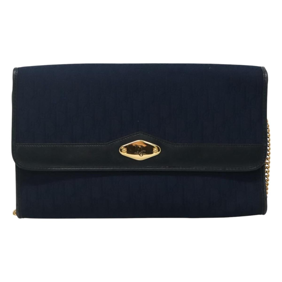 Christian Dior Vintage Trotter Shoulder Bag Canvas, NAVY, CANVAS, Shoulder bag