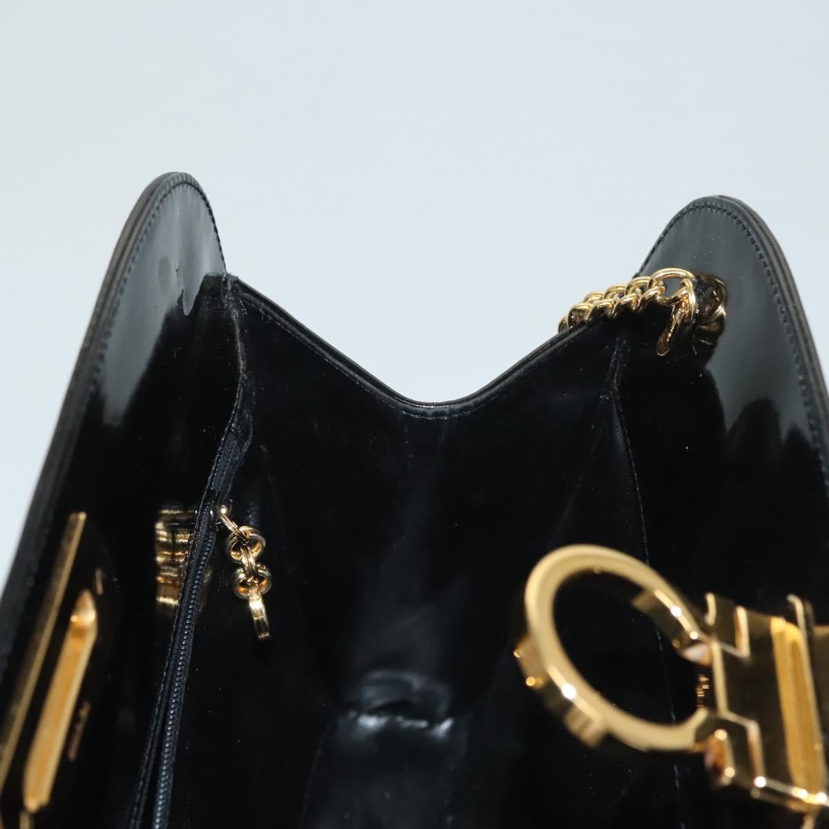 Salvatore Ferragamo Vintage Gancini Chain Shoulder Bag Patent Leather, BLACK, PATENT_LEATHER, Shoulder bag
