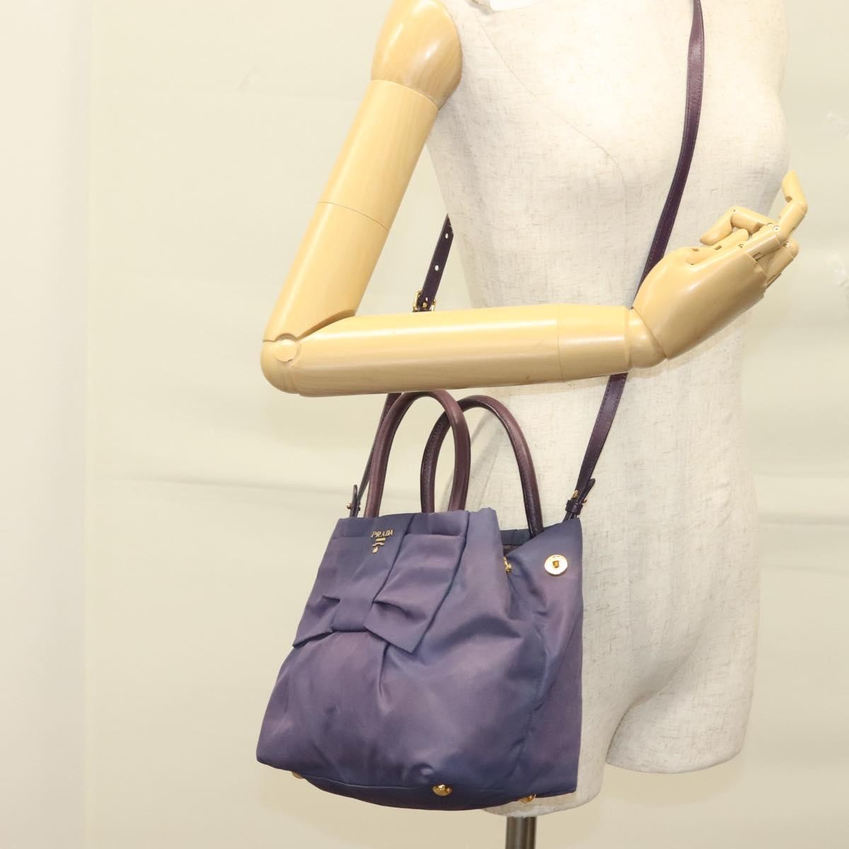 Prada Bow Tote Tessuto, PURPLE, NYLON, Handbag
