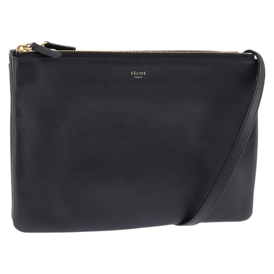 Celine Trio Crossbody Bag Leather, BLACK, LEATHER, Crossbody bag