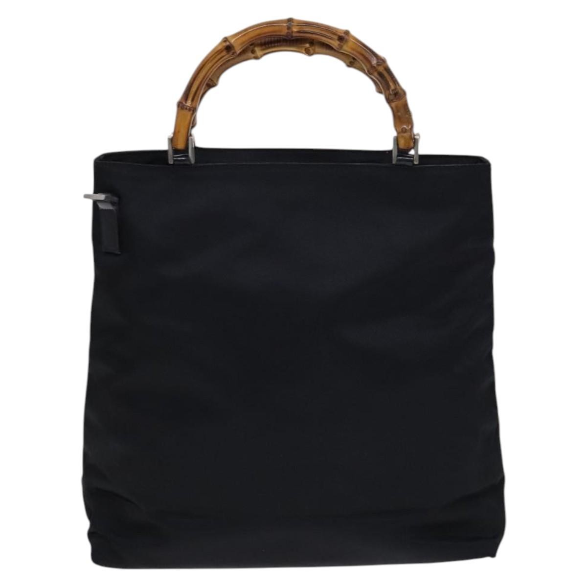 Gucci Vintage Bamboo Handle Bag Nylon, Black, Nylon, Tote Bag