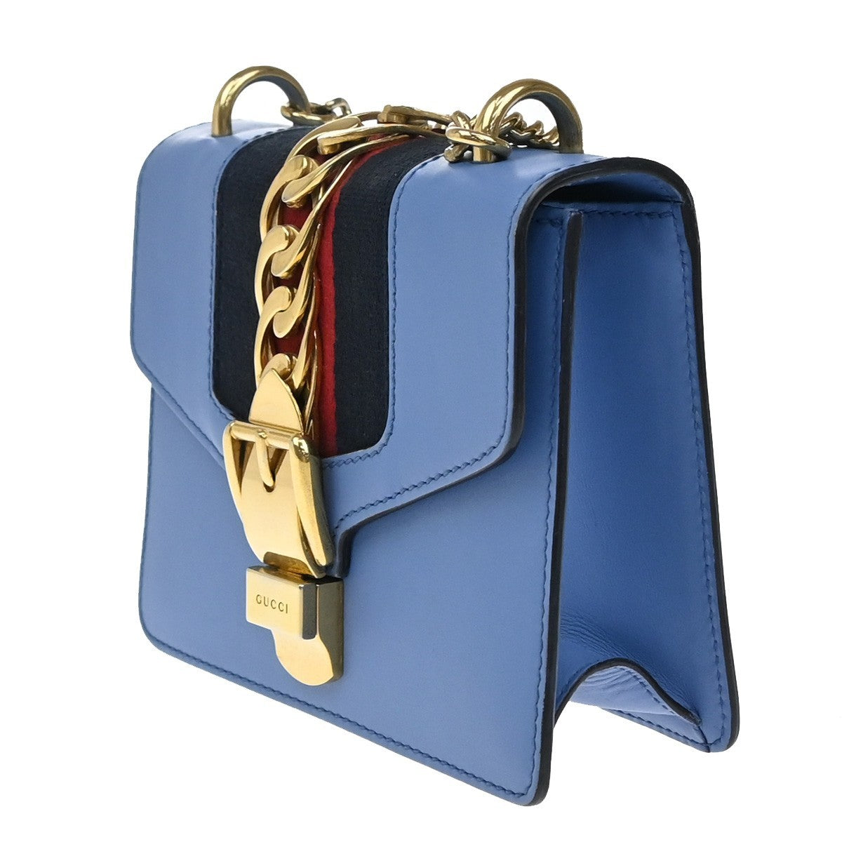 Gucci Sylvie Chain Shoulder Bag Leather, BLUE, LEATHER, Shoulder bag