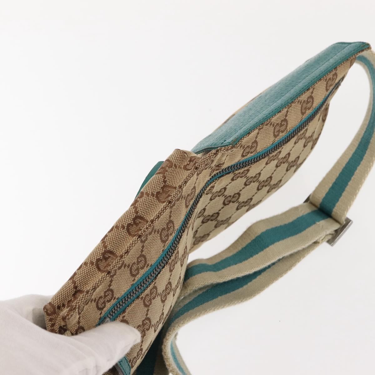 Gucci Vintage Double Belt Bag GG Canvas with Leather, BEIGE, CANVAS, Shoulder bag