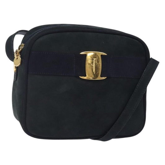 Salvatore Ferragamo Vala Shoulder Bag Suede, NAVY, SUEDE, Shoulder bag