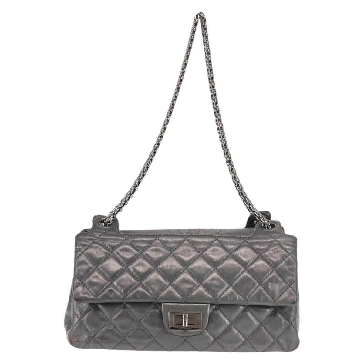 Chanel Reissue 2.55 Double Compartment Flap Bag Quilted Aged Calfskin, SILVER, LEATHER, Handbag