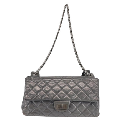 Chanel Reissue 2.55 Double Compartment Flap Bag Quilted Aged Calfskin, SILVER, LEATHER, Handbag