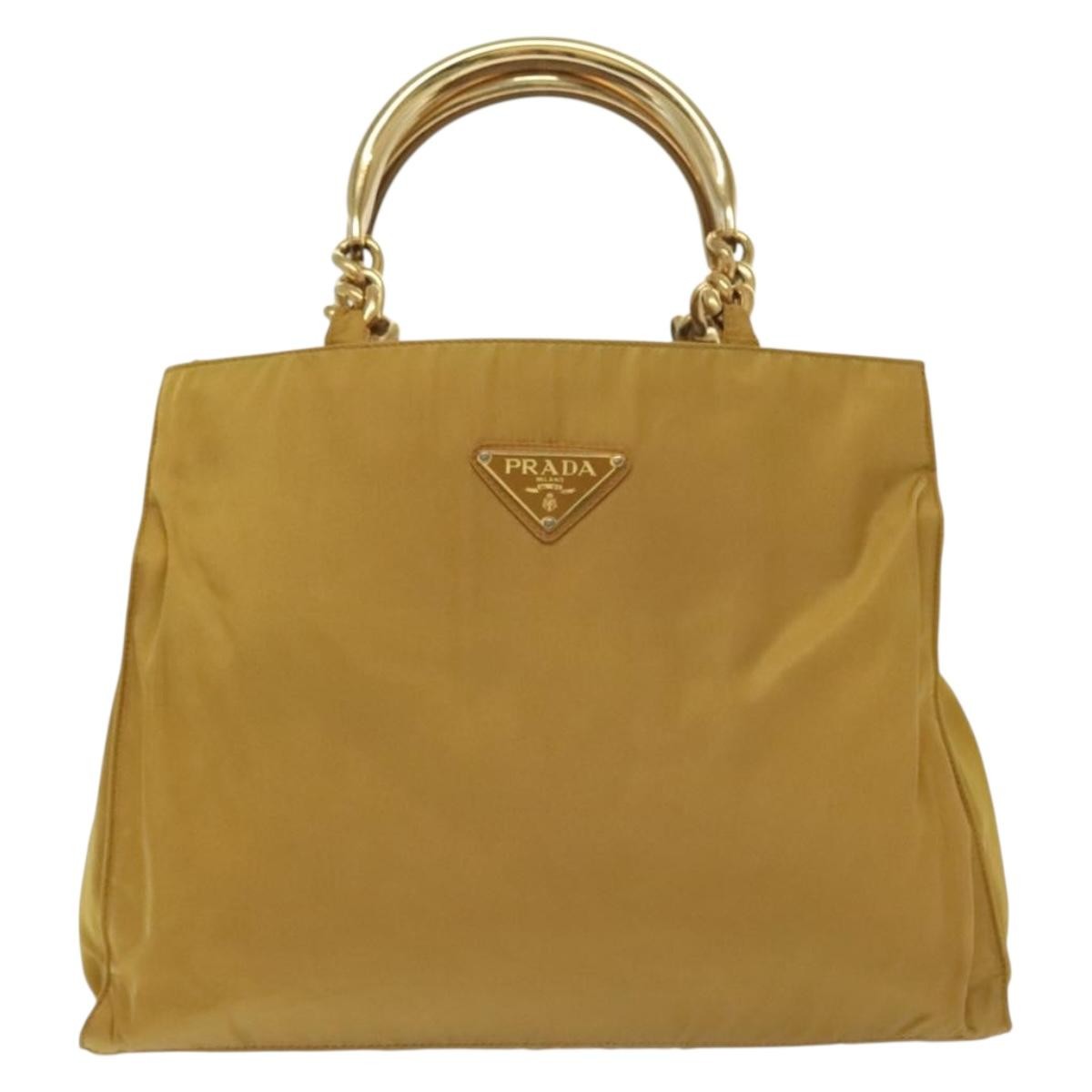 Prada Metal Handles Tote Tessuto, YELLOW, NYLON, Tote bag