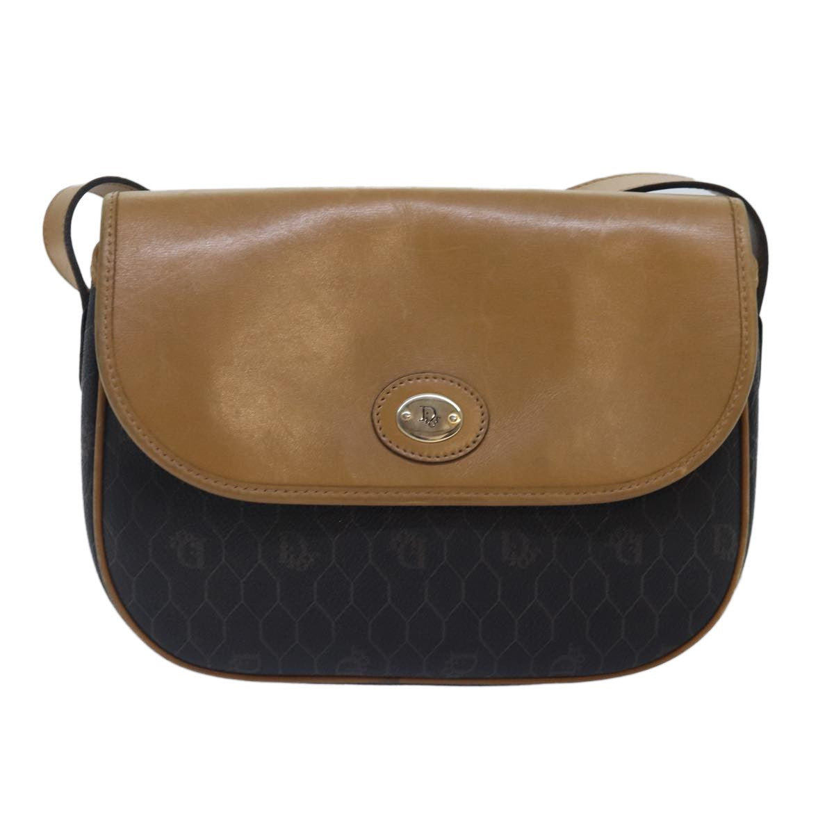 Christian Dior Vintage Honeycomb Flap Crossbody Bag Canvas and Leather, BLACK, CANVAS, Crossbody bag