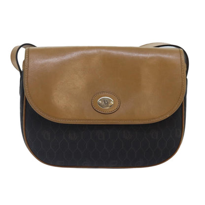 Christian Dior Vintage Honeycomb Flap Crossbody Bag Canvas and Leather, BLACK, CANVAS, Crossbody bag