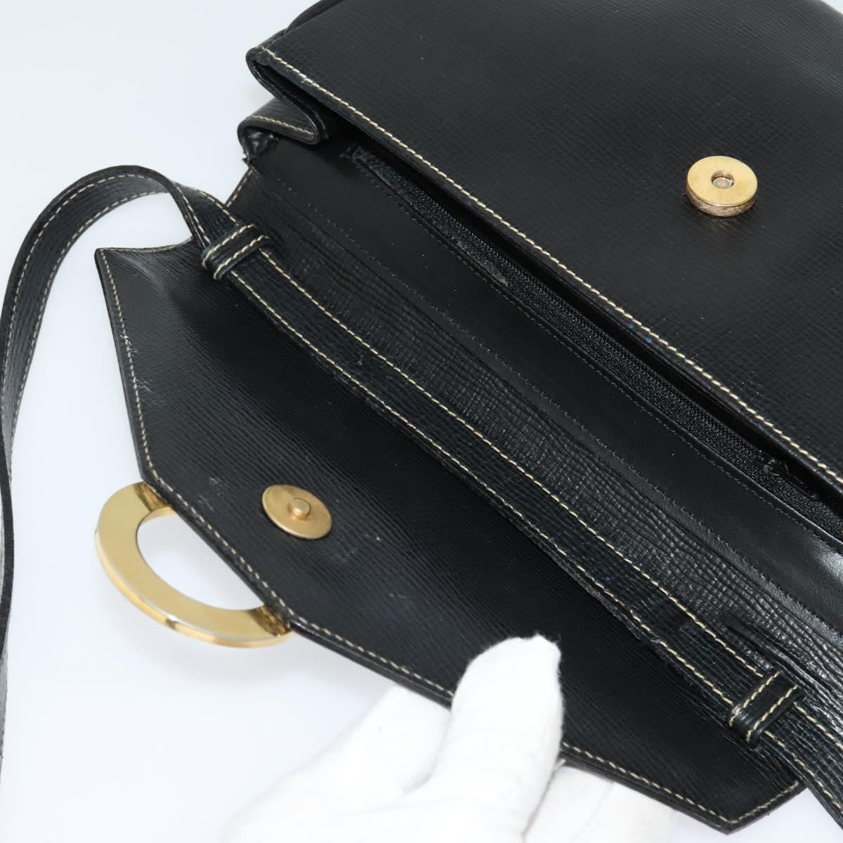 Celine Vintage Circle Logo Crossbody Bag Leather, BLACK, LEATHER, Crossbody bag