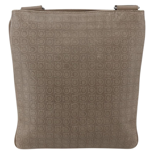 Salvatore Ferragamo Gancini Shoulder Bag Leather, BEIGE, LEATHER, Shoulder bag