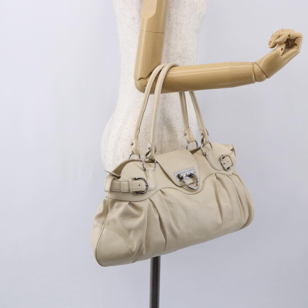 Salvatore Ferragamo Gancini handbag Leather, BEIGE, LEATHER, Handbag