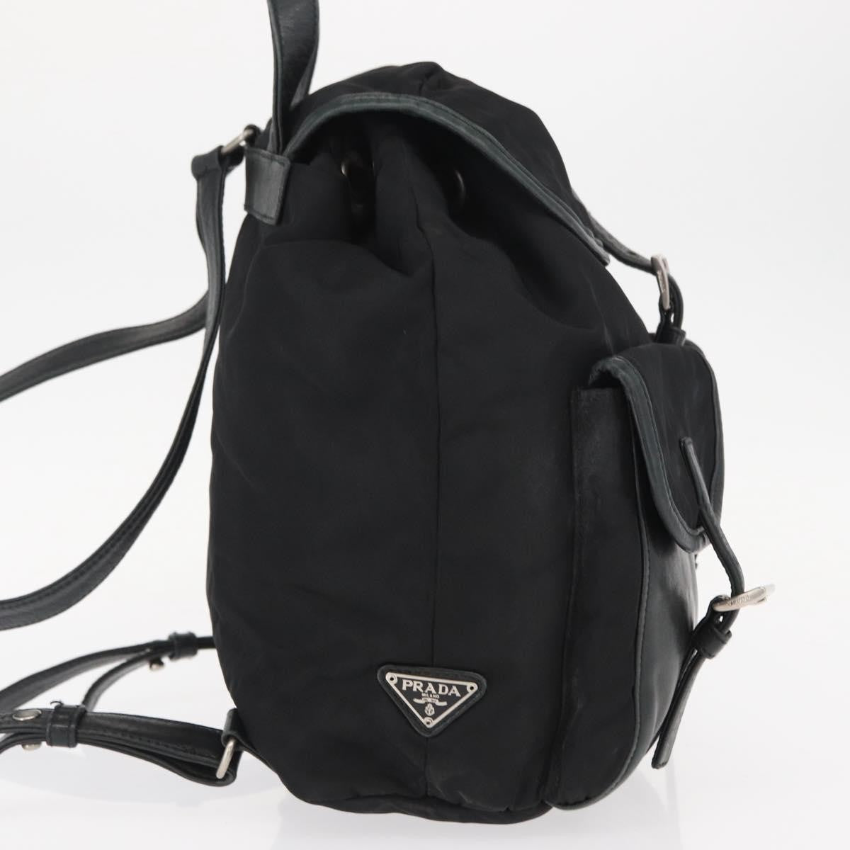 Prada Vela Double Front Pocket Backpack Tessuto with Saffiano Leather, BLACK, NYLON, Backpack