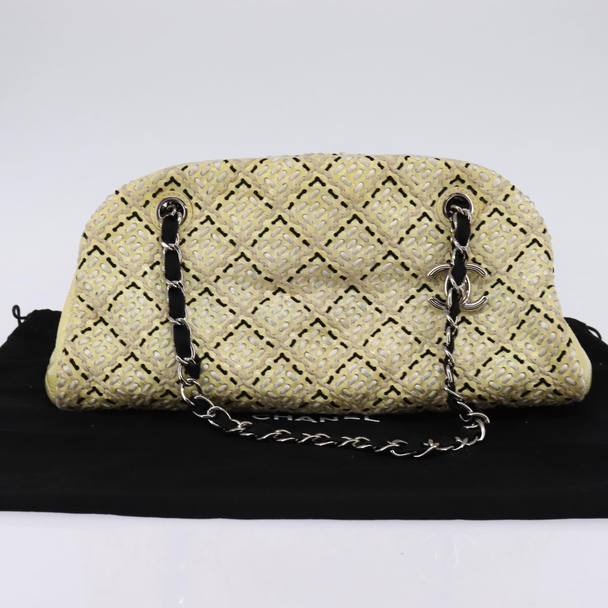 Chanel Just Mademoiselle Bag Woven Stitch Patent, BEIGE, PATENT_LEATHER, Handbag
