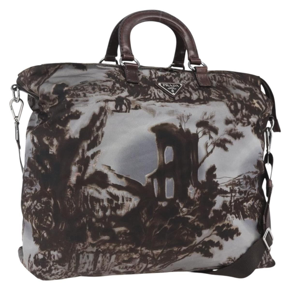 Prada Convertible Tote Printed Tessuto, BROWN, NYLON, Tote bag