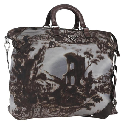 Prada Convertible Tote Printed Tessuto, BROWN, NYLON, Tote bag