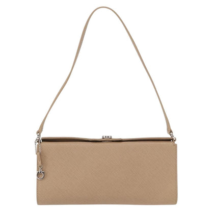 Salvatore Ferragamo Gancini Shoulder Bag Leather, BEIGE, LEATHER, Shoulder bag