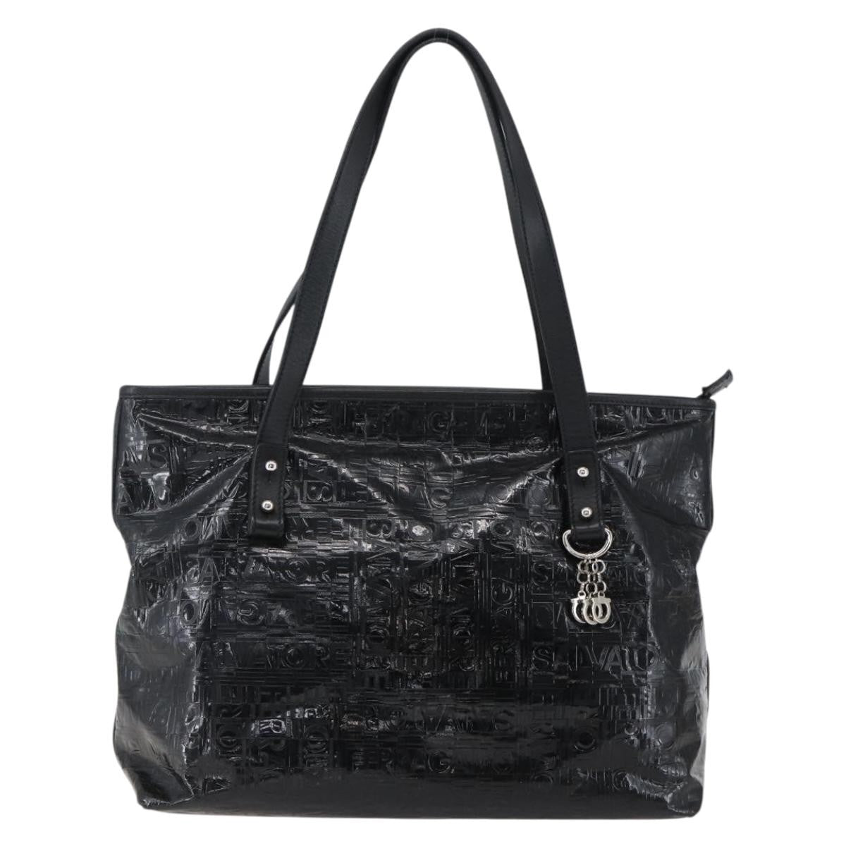 Salvatore Ferragamo Gancini Tote Patent leather, BLACK, PATENT_LEATHER, Tote bag