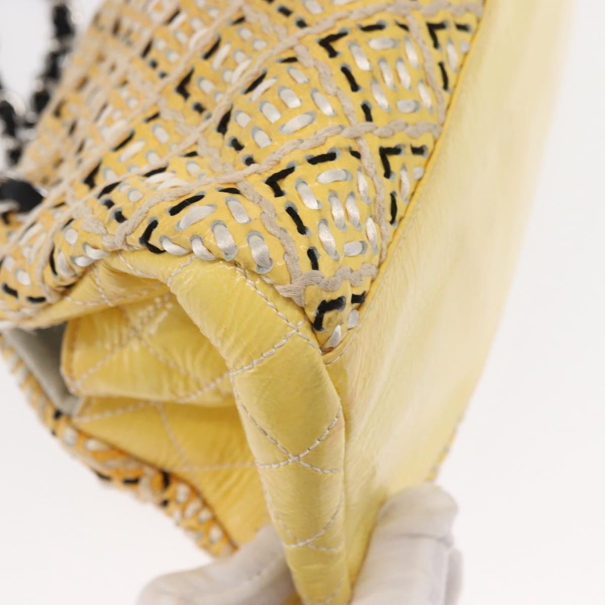 Chanel Just Mademoiselle Bag Woven Stitch Patent, YELLOW, PATENT_LEATHER, Shoulder bag