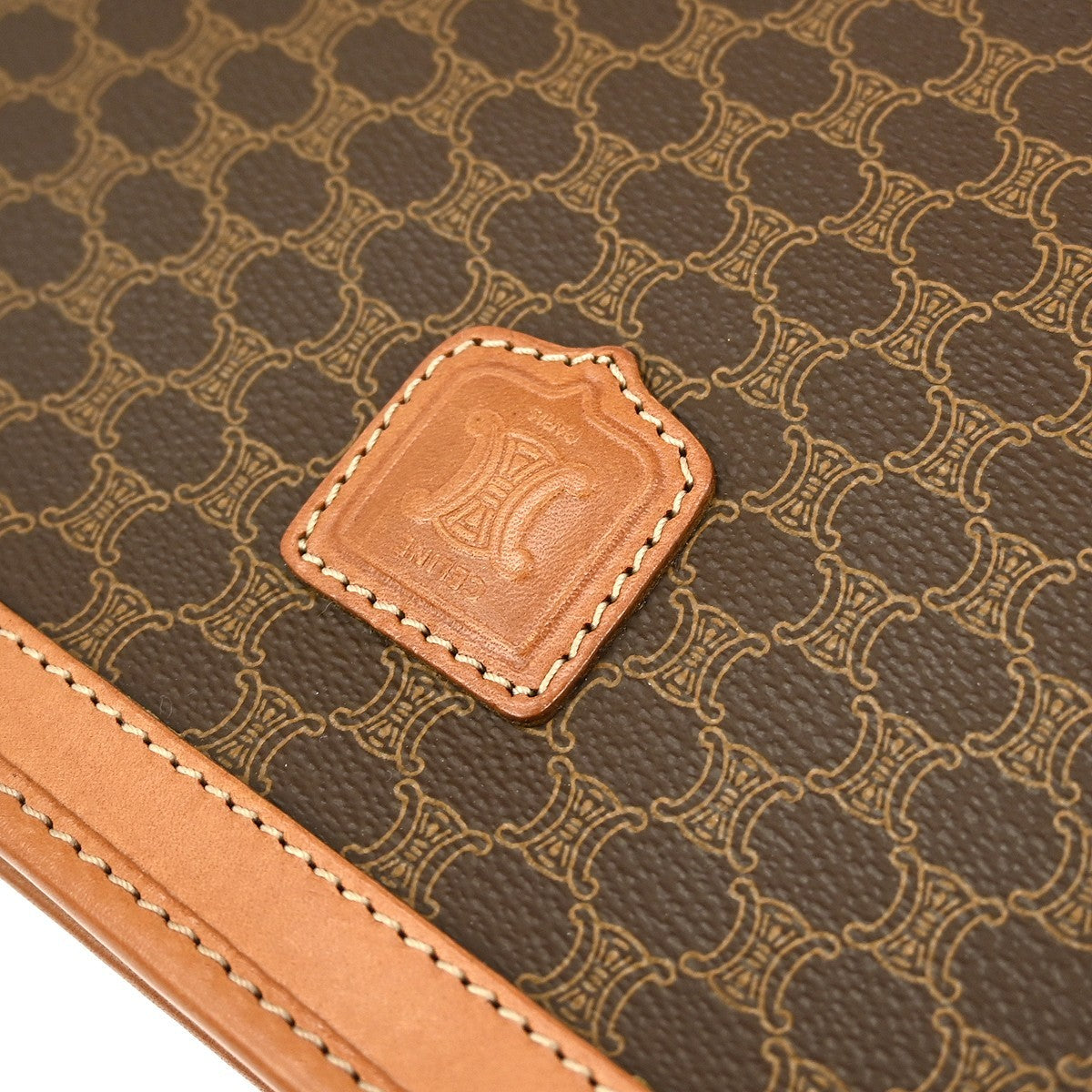 Celine Macadam Pochette Canvas and Leather, BROWN, CANVAS, Clutche & pouche