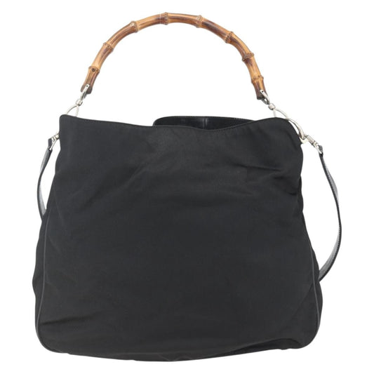 Gucci Vintage Bamboo Handle Open Hobo Nylon, Black, Nylon, Handbag