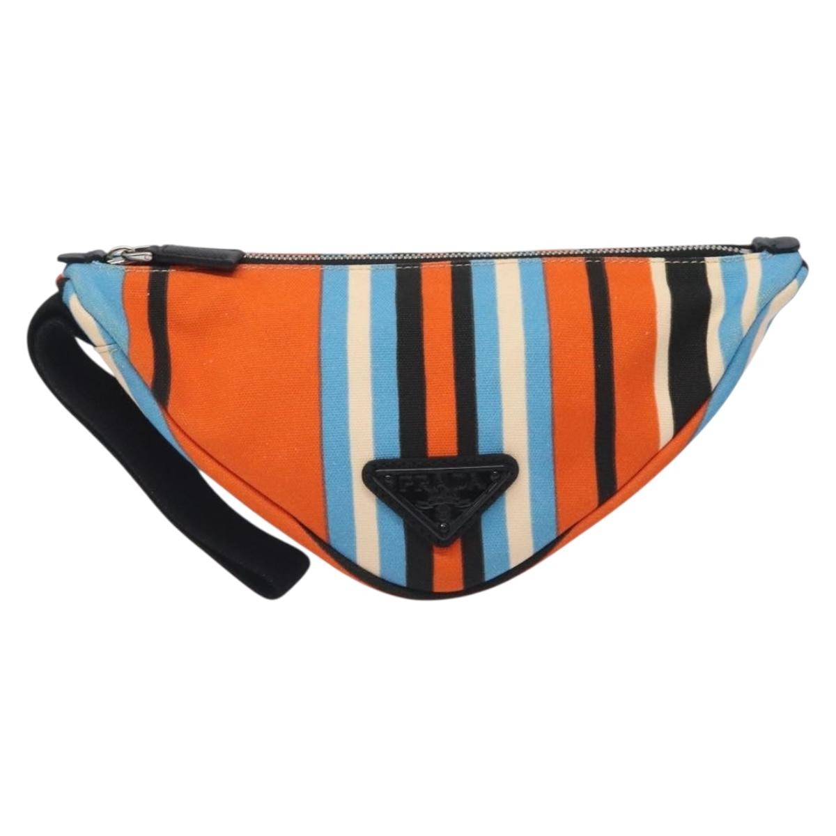 Prada Triangle Logo Wristlet Pouch Canvas, ORANGE, CANVAS, Clutche & pouche