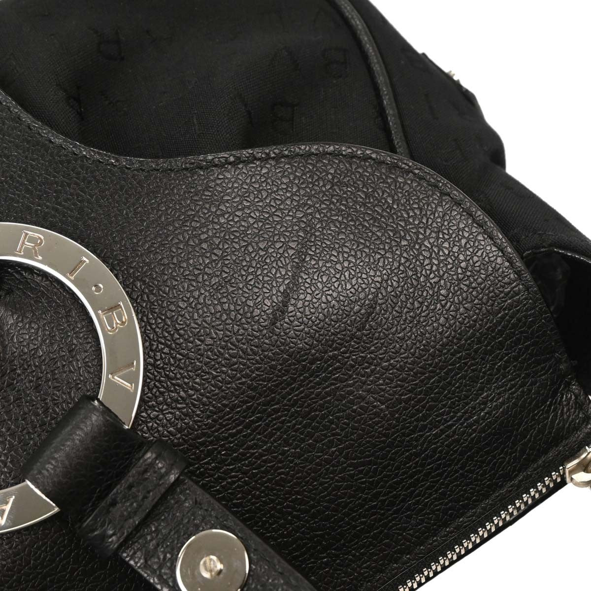 Bvlgari Logomania Shoulder Bag Canvas with Leather, BLACK, LEATHER, Shoulder bag