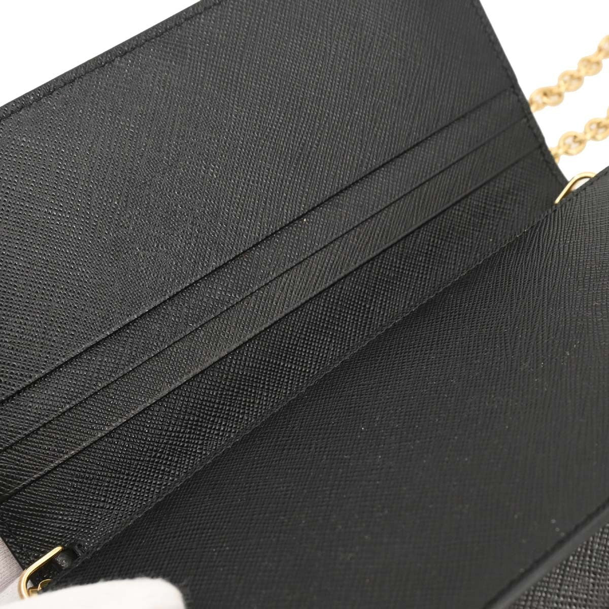 Prada Wristlet Wallet on Chain Saffiano Leather, BLACK, LEATHER, Clutche & pouche