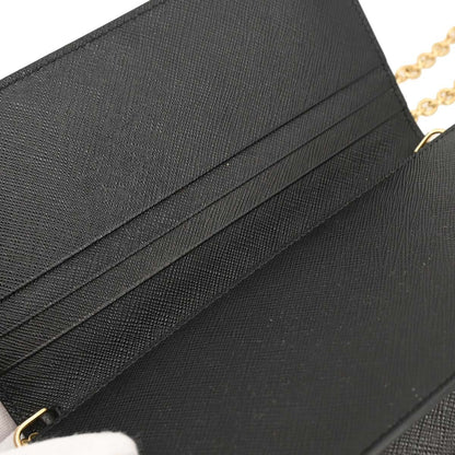 Prada Wristlet Wallet on Chain Saffiano Leather, BLACK, LEATHER, Clutche & pouche