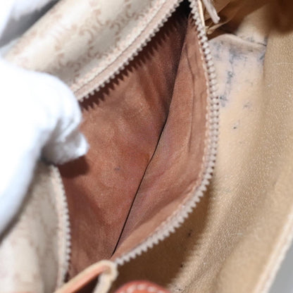 Celine Vintage Macadam Shoulder Bag Canvas and Leather, BEIGE, CANVAS, Shoulder bag