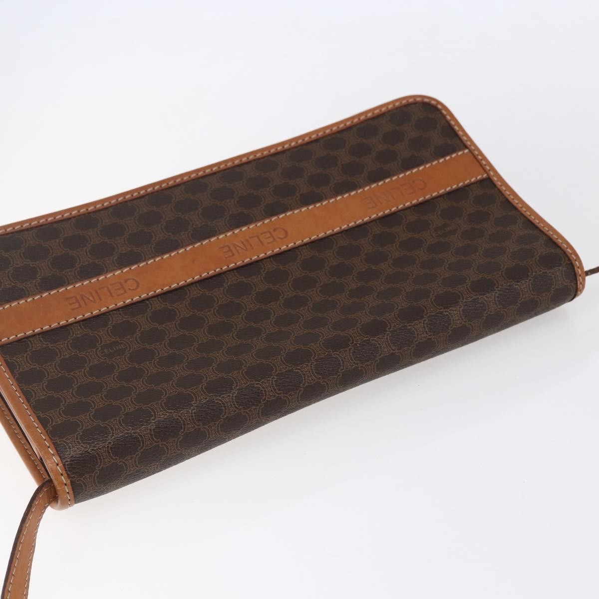 Celine Vintage Macadam Shoulder Bag Canvas and Leather, BROWN, PVC, Shoulder bag