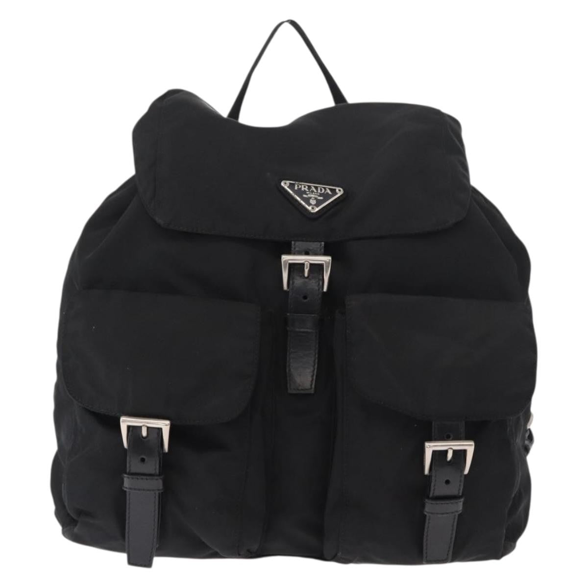 Prada Double Front Pocket Backpack Tessuto, BLACK, NYLON, Backpack