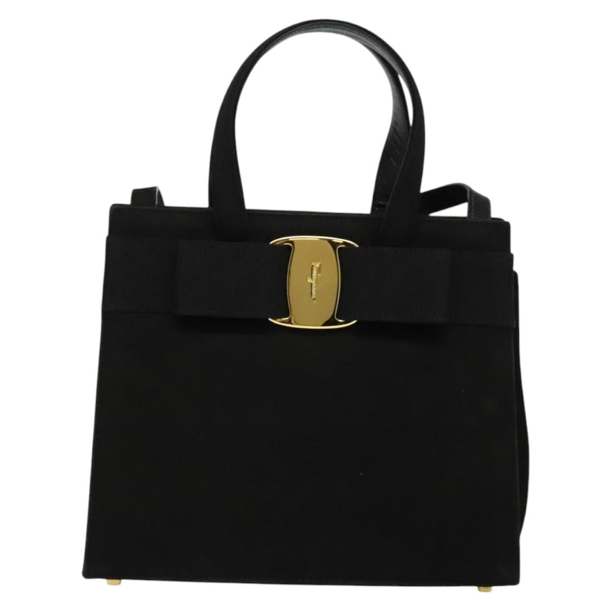 Salvatore Ferragamo Convertible Vara Bow Tote Suede, BLACK, SUEDE, Handbag