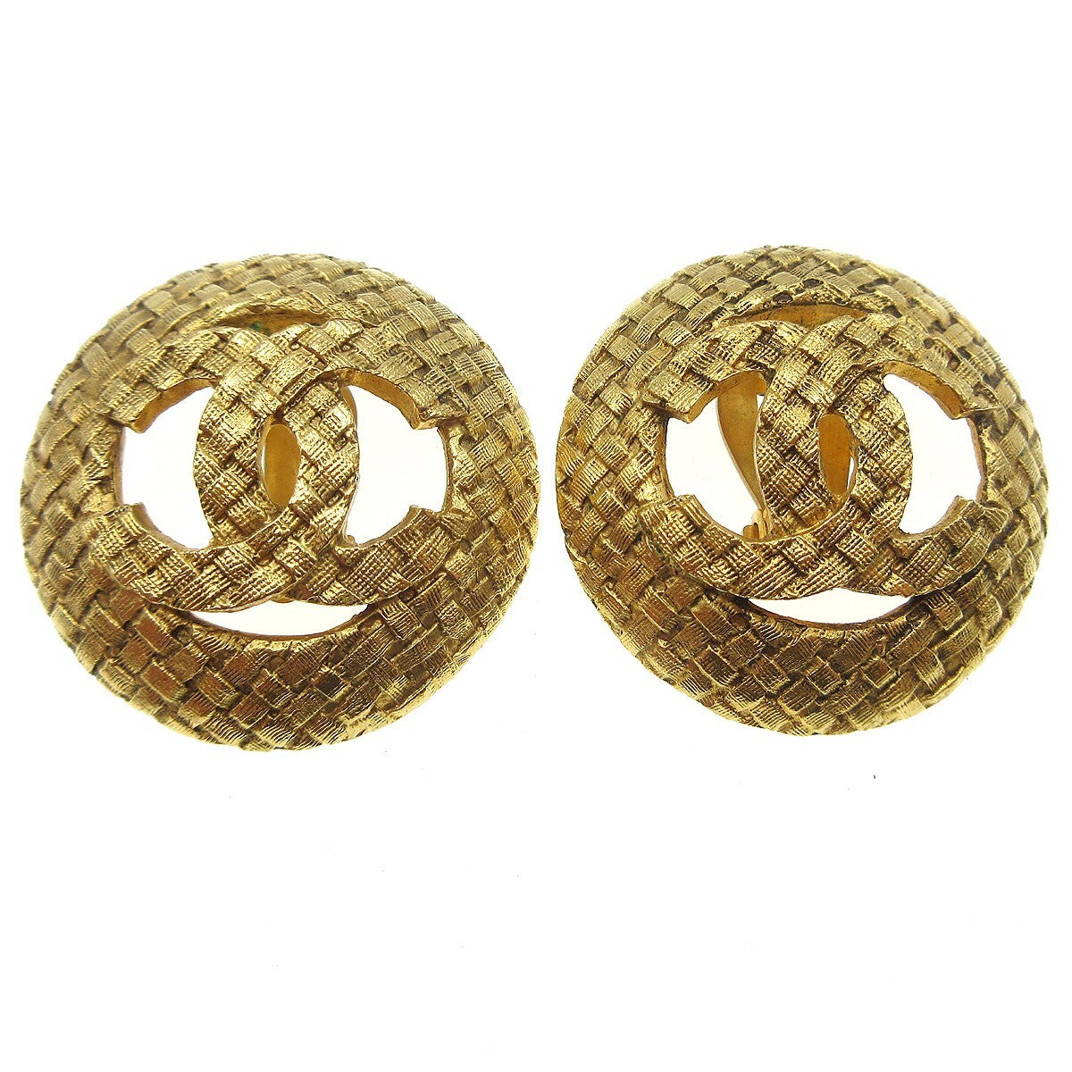 Chanel Vintage CC Round Cutout Clip-On Earrings Metal, GOLD, GOLD_PLATED, Earrings