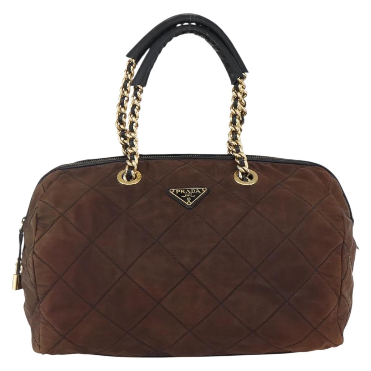 Prada Vintage Chain Handbag Tessuto, BROWN, NYLON, Handbag