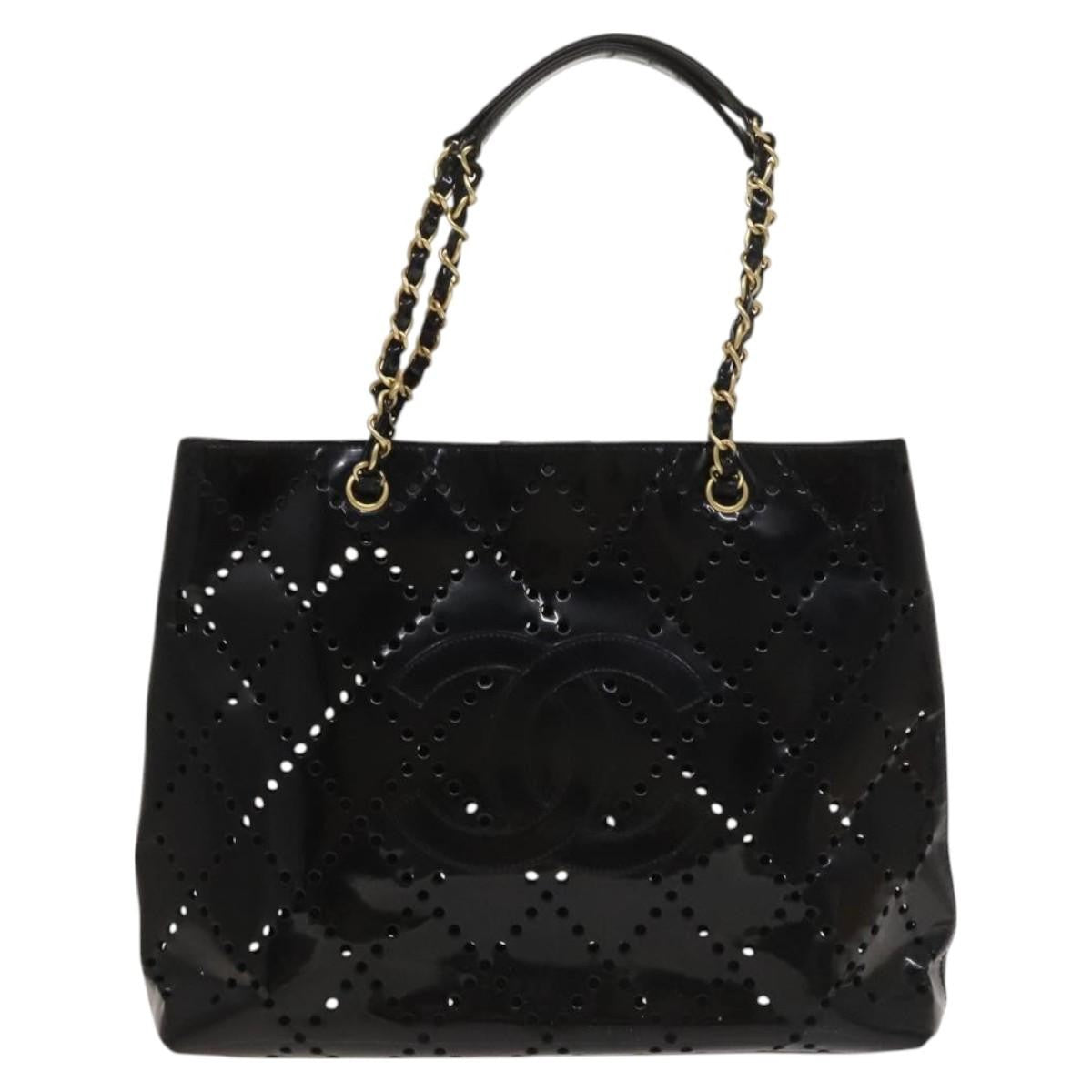 Chanel CC Chain Tote Perforated Patent, BLACK, PATENT_LEATHER, Tote bag