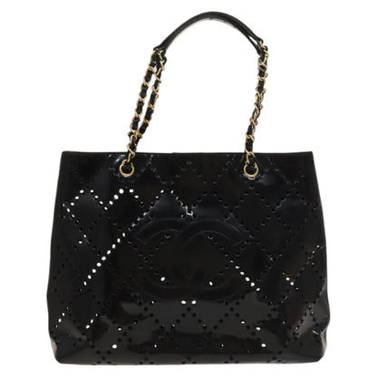 Chanel CC Chain Tote Perforated Patent, BLACK, PATENT_LEATHER, Tote bag