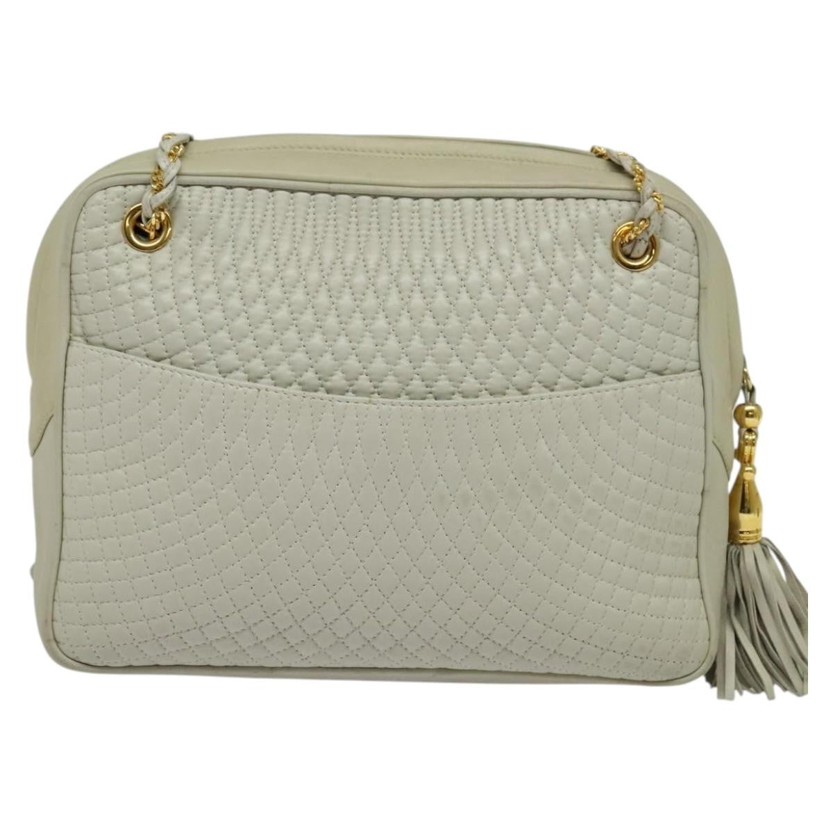 Bally Vintage Chain Shoulder Bag Quilted Leather, Ecru, Leather, Shoulder Bag