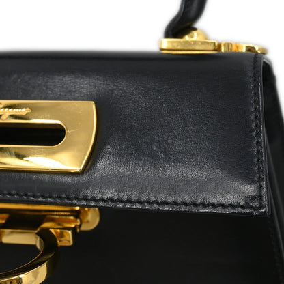 Salvatore Ferragamo Convertible Top Handle Bag Leather, BLACK, LEATHER, Handbag