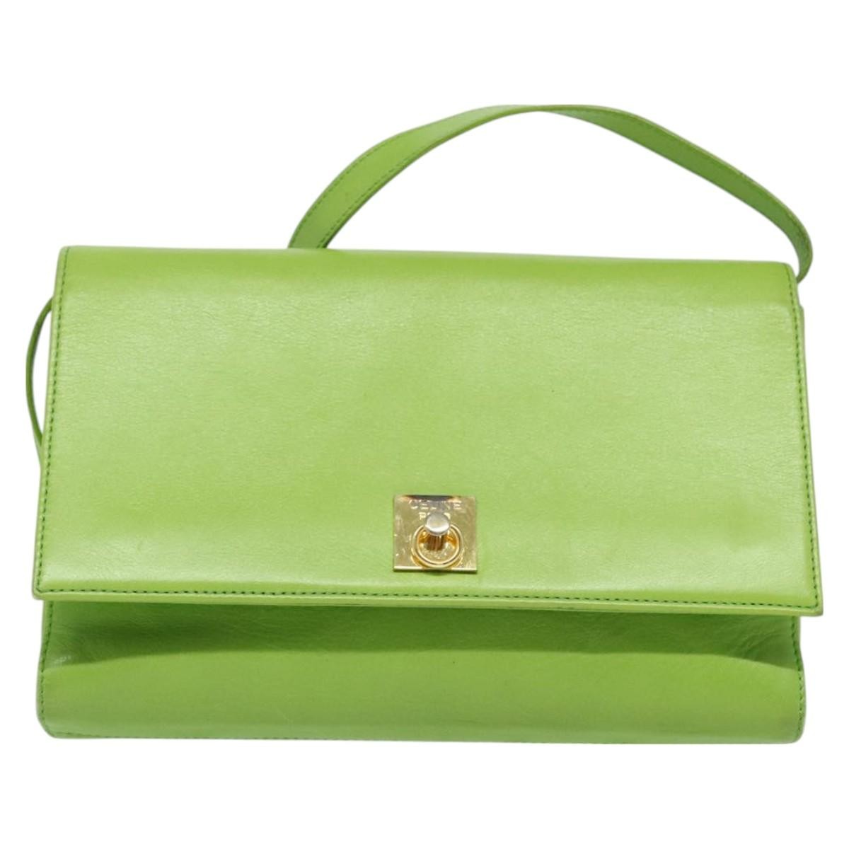 Celine Flap Shoulder Bag Leather, GREEN, LEATHER, Shoulder bag