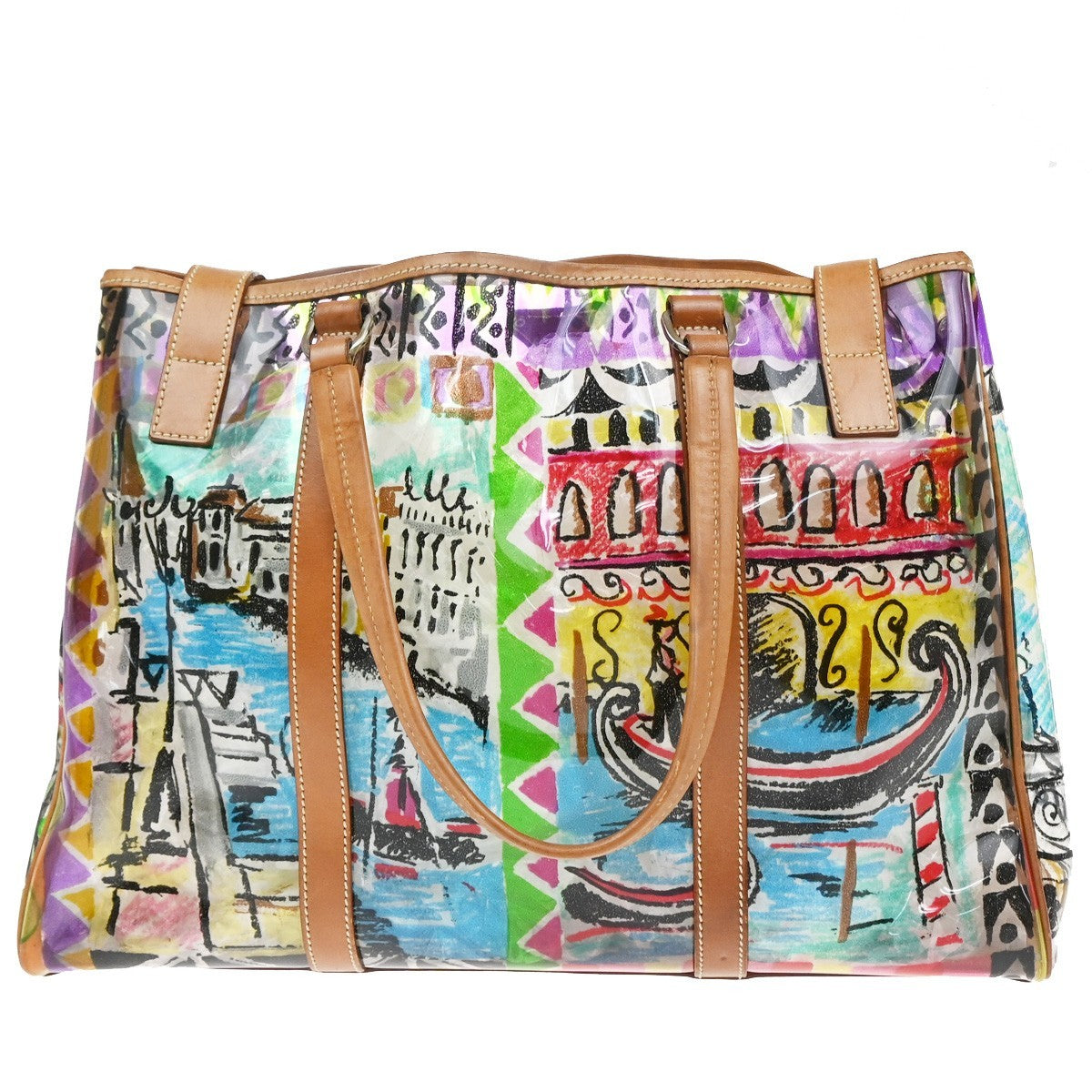 Prada Venice Belted Tote Printed Canvas and Leather, MULTICOLOUR, LEATHER, Tote bag