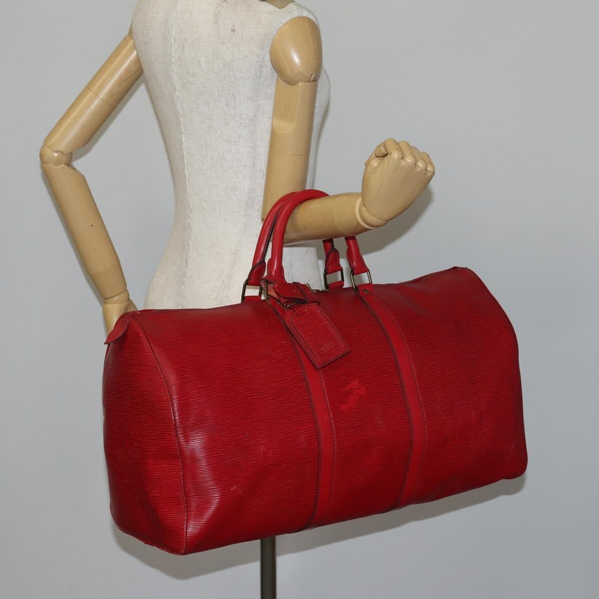 Louis Vuitton Keepall Bag Epi Leather, RED, LEATHER, Travel bag