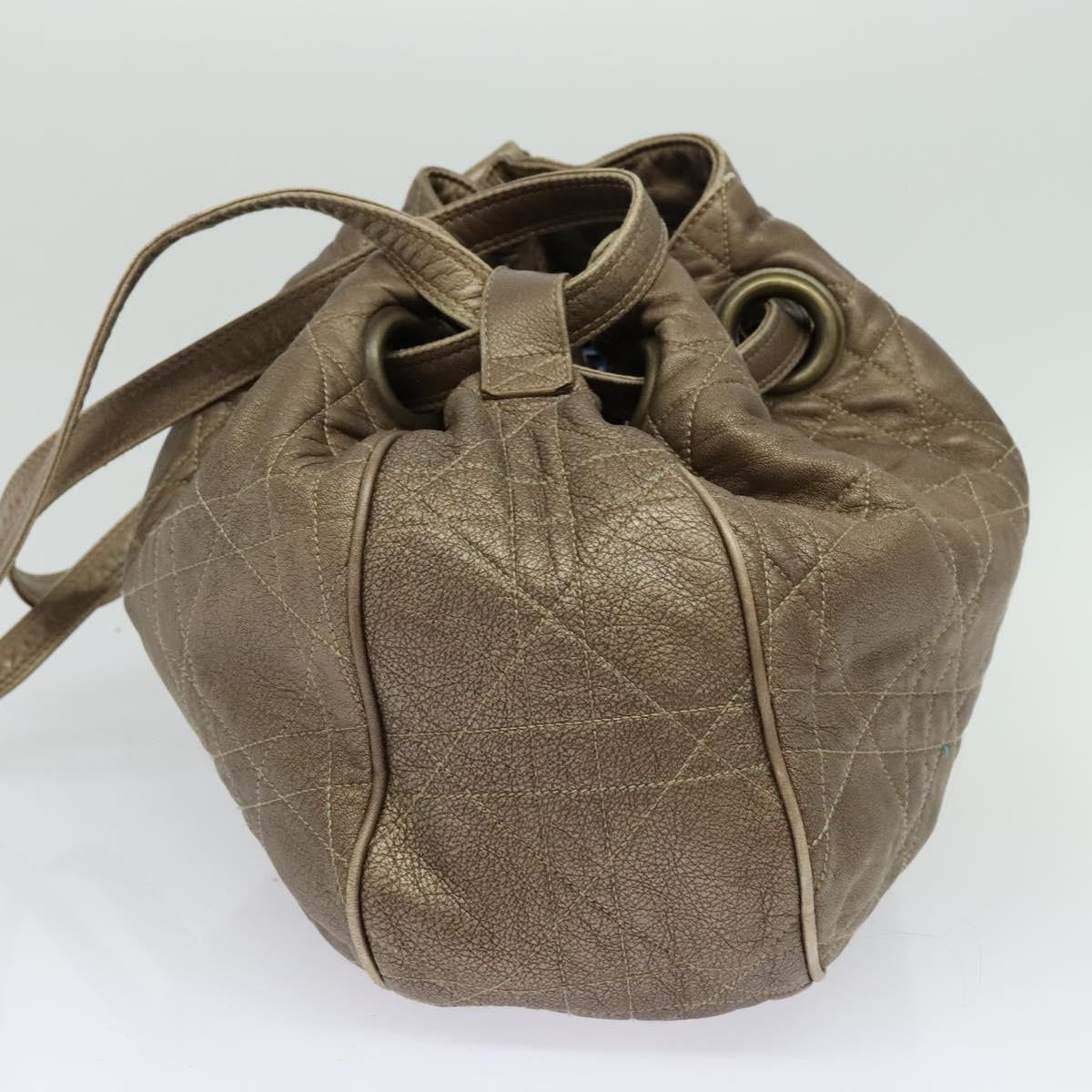 Christian Dior Drawstring Bucket Bag Cannage Quilt Leather, BROWN, LEATHER, Shoulder bag