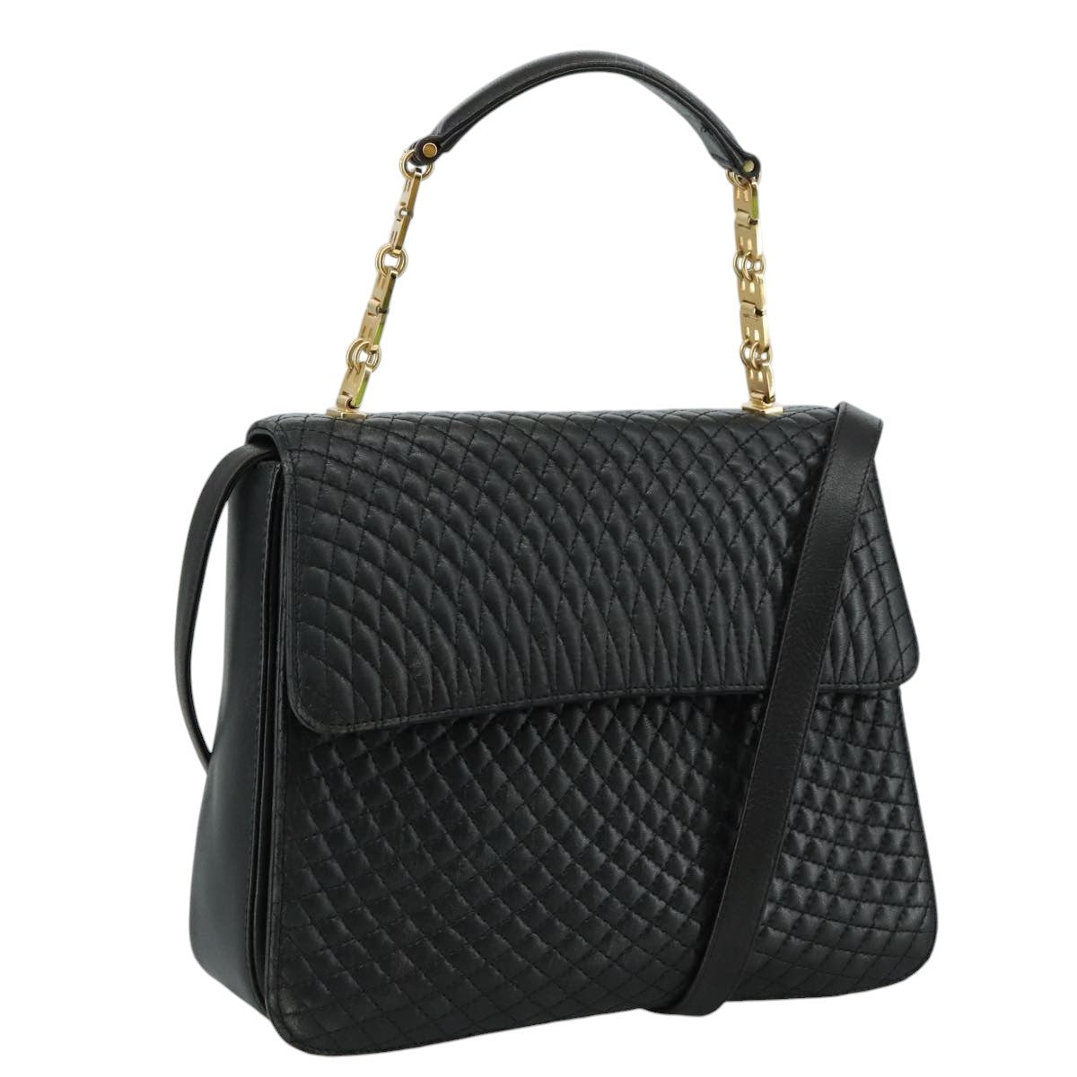 Bally Vintage Flap Handbag Quilted Leather, BLACK, LEATHER, Handbag