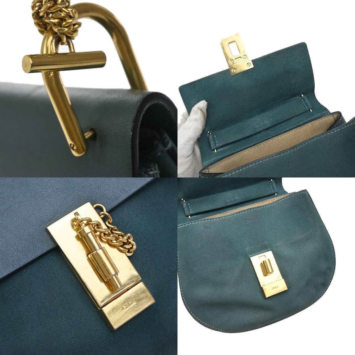 Chloe Drew Crossbody Bag Leather and Suede, BLUE, SUEDE, Shoulder bag