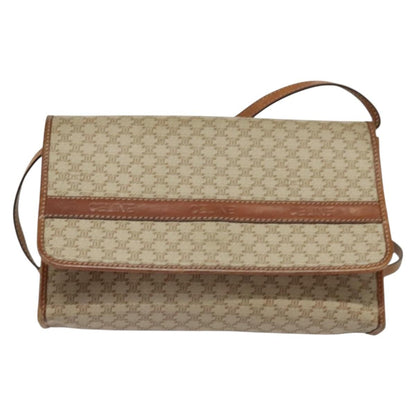 Celine Vintage Macadam Shoulder Bag Canvas and Leather, BEIGE, CANVAS, Shoulder bag
