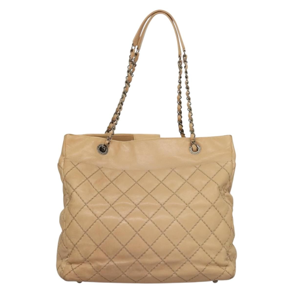 Chanel Petite Shopping Tote Quilted Calfskin, BEIGE, LEATHER, Tote bag